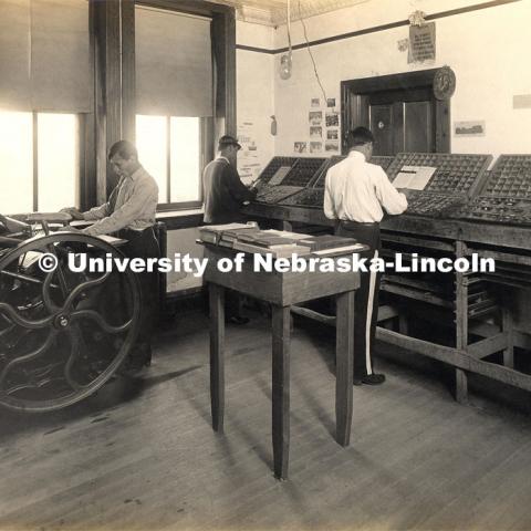 Print shop at the Genoa Indian School in 1911. Photo courtesty of the National Archives and Records Administration
